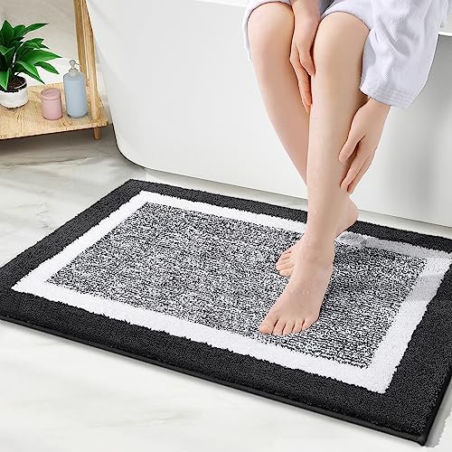 OLANLY Bathroom Rugs 36x24, Soft Absorbent Microfiber Bath Rugs, Black