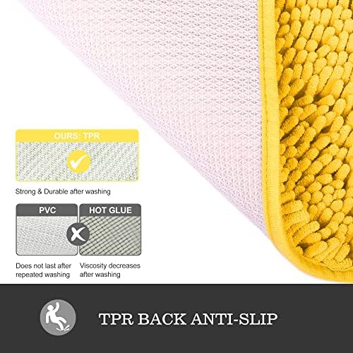 Yeaban Chenille Yellow Bathroom Rug 40"x60",Non-Slip Rubber Backing