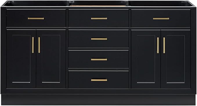 ARIEL Hepburn 66-inch Bathroom Vanity Base Cabinet,Solid Wood, 4 Soft Closing Doors, 6 Dovetail Drawers, Black