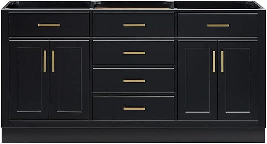 ARIEL Hepburn 66-inch Bathroom Vanity Base Cabinet,Solid Wood, 4 Soft Closing Doors, 6 Dovetail Drawers, Black