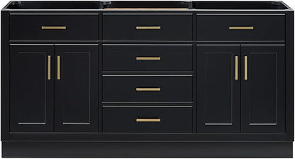 ARIEL Hepburn 66-inch Bathroom Vanity Base Cabinet,Solid Wood, 4 Soft Closing Doors, 6 Dovetail Drawers, Black