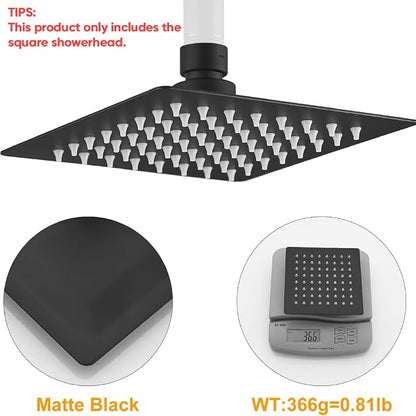6 In Rain Shower Head High Pressure Rainfall Shower Head Matte Black | Square Rain Bathroom Showerhead, High Flow, Large Stainless Steel, Ceiling Mounted, Wall Mounted, Waterfall Full Body