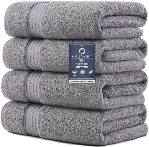 COZYART Luxury Bath Towels 4 PCS, 27x54 650 GSM Turkish Cotton, Grey