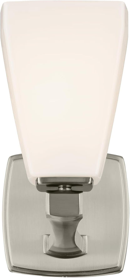 Kichler Marant 5" 1-Light Wall Sconce with Opal Glass in Brushed Nickel, for Bathroom, Powder Room, Hallway, Fireplace, (5" W x 9.5" H), 55214NI