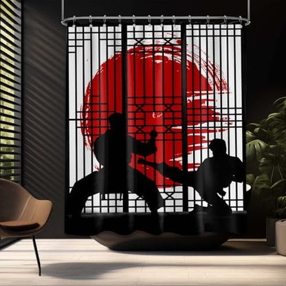 Japanese Shower Curtain Japan Anime Asian Black and Red Shower Curtains for Mens Bathroom Decor Sets, Waterproof Cloth Fabric with Hooks, 60x72 Inch