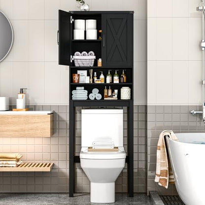 Vabches Over The Toilet Storage Cabinet with Adjustable Shelf, Black