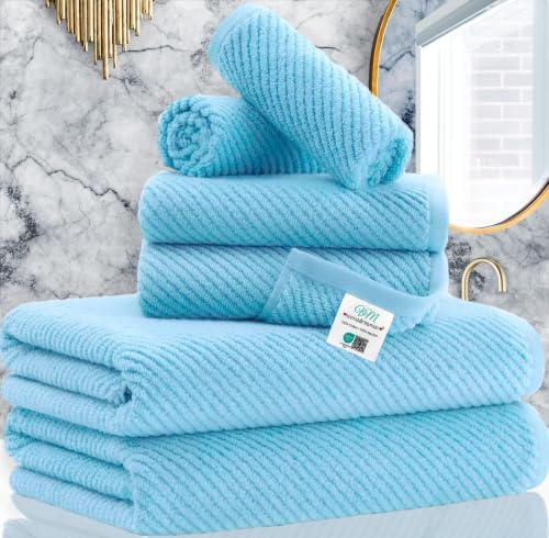 VOOVA & MOVAS 6PC Towel Set, 100% Cotton, Blue