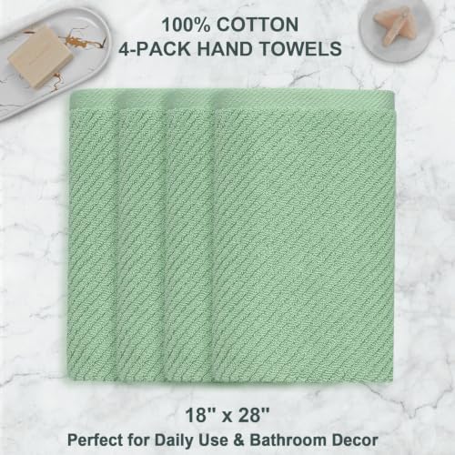 VOOVA & MOVAS Hand Towels 4PC, 100% Cotton, 18x28 in, Sage Green