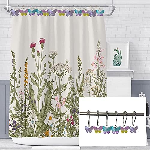 Butterfly Shower Curtain Hooks Rings,12Pcs Colorful Resin Pendants Accessories, Rustproof Rings Insect Garden Nature Theme Home Bathroom Decoration (Purple Pink Blue Pink Yellow)