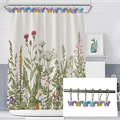 Butterfly Shower Curtain Hooks Rings,12Pcs Colorful Resin Pendants Accessories, Rustproof Rings Insect Garden Nature Theme Home Bathroom Decoration (Purple Pink Blue Pink Yellow)