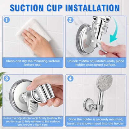 Adjustable Shower Head Holder, Bathroom Suction Cup Bracket for Handheld Showerhead, Removable Wall Mounted Shower Bracket (Silver) (Silver, 1)