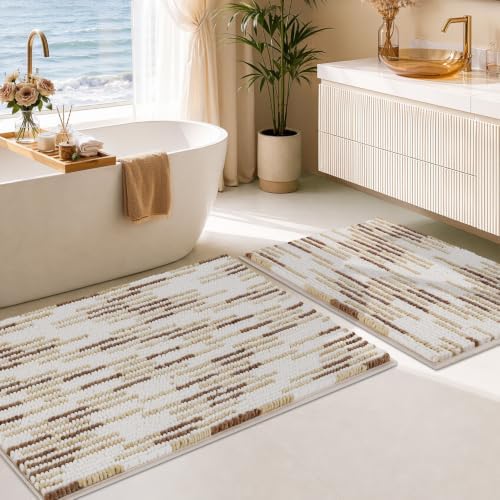 BSICPRO Bathroom Rugs Sets 2 Piece, Modern Bath Mat 20"x32"+16"x24", Beige