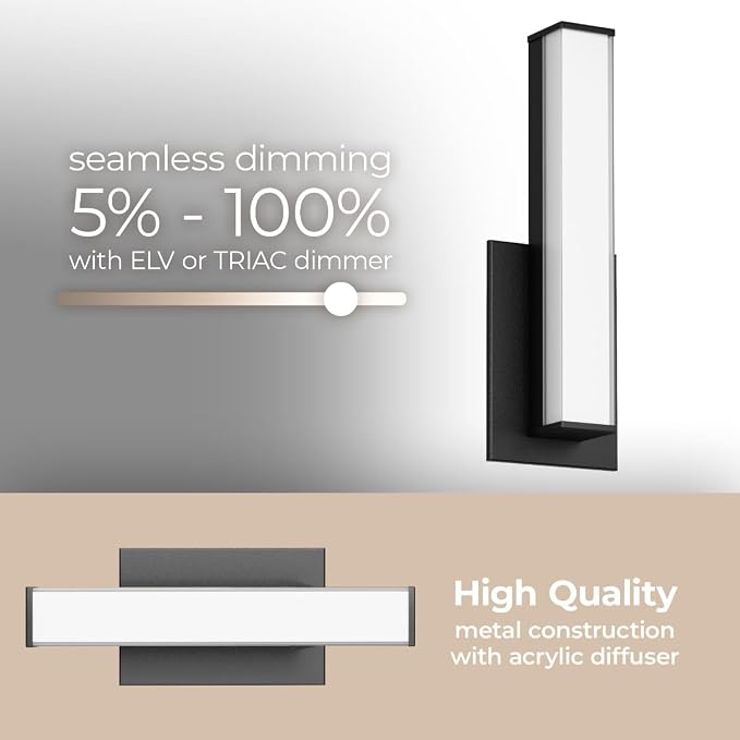 Edge Advantage 18in LED Bathroom Vanity and Wall Light 18W 1,500 Lumens 5-CCT Selectable 2700-3000-3500-4000-5000K in Matte Black with Adjustable Backplate