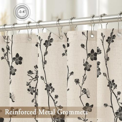 Gibelle Black Farmhouse Linen Shower Curtain, Boho Floral Fabric, 72 x 72
