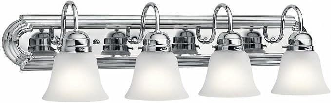 Kichler 4-Light Bathroom Vanity Light, Chrome | Satin etched glass vanity light for bathroom mirrors (30" x 8" x 8"), 5338CHS