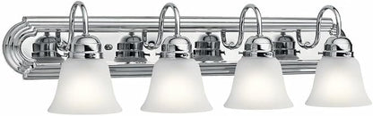Kichler 4-Light Bathroom Vanity Light, Chrome | Satin etched glass vanity light for bathroom mirrors (30" x 8" x 8"), 5338CHS