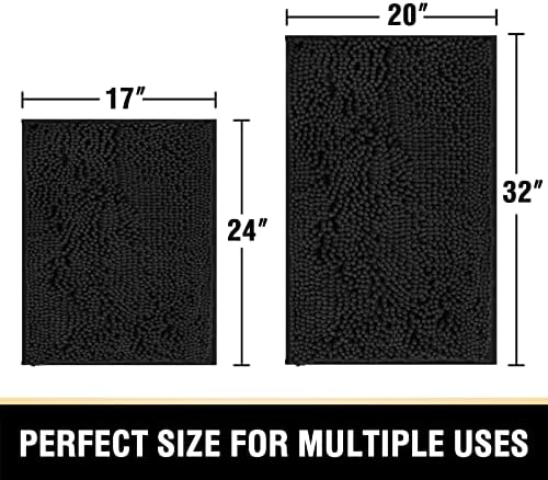 H.VERSAILTEX Bath Mat, 20" x 32" Plus 17" x 24", Black