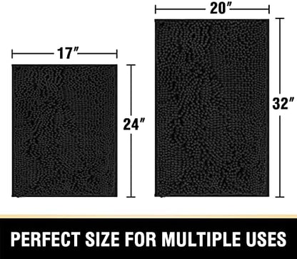 H.VERSAILTEX Bath Mat, 20" x 32" Plus 17" x 24", Black