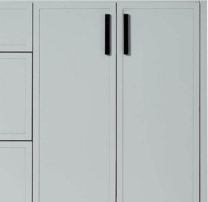 ARIEL Kelly 66-inch Bathroom Vanity with Sink,Solid Wood, 1.5-inch Carrara White Quartz Countertop & Backsplash, Double Rectangular Porcelain Sink, 4 Soft Closing Doors, 5 Dovetail Drawers, Grey