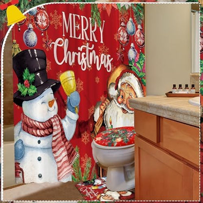 FuWeave 8 Pcs Christmas Shower Curtain Set Bathroom Decor