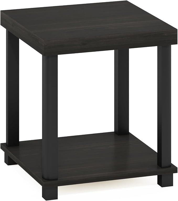 Furinno Turn-N-Tube Toolless 2-Tier Side Table, Thick Tabletop, Espresso | Open Shelf, End Table, Night Stand, Bedside Table, for Living Room, Bedroom