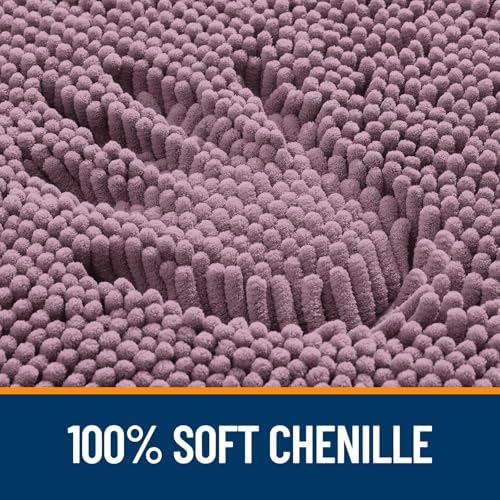 OLANLY Chenille Bathroom Rugs Mats Sets 2 Piece, 30"x20"+24"x16", Deep Plum