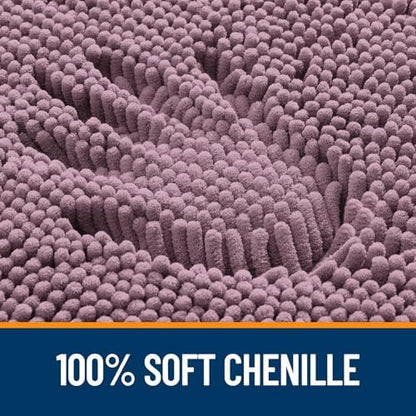 OLANLY Chenille Bathroom Rugs Mats Sets 2 Piece, 59"x20"+30"x20", Deep Plum