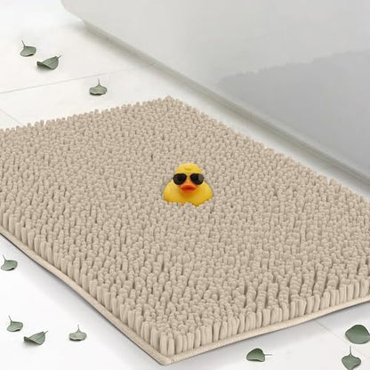 ITSOFT Large Plush Bathroom Rug 47"x21", Absorbent Machine Washable Non Slip Chenille Bath Mats, Quick Dry Bathmat, Bath Rugs for Bath, Shower, Bedroom, or Door Mat, Beige