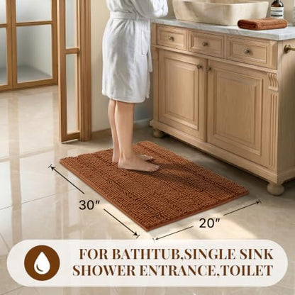 Bcoimo Bath Rug Mat,30x20 Chenille Extra Soft Burnt Orange Bathroom Tub Mat