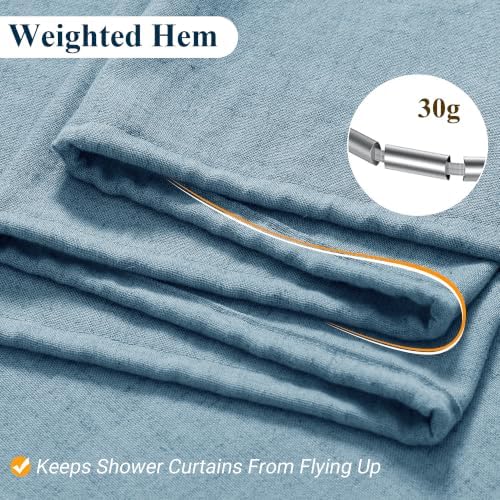 Naturoom Linen Shower Curtain 84 Inch Long for Bathroom Blue 1 Panel