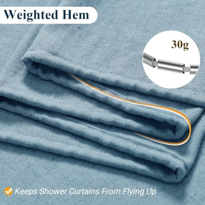 Naturoom Linen Shower Curtain 84 Inch Long for Bathroom Blue 1 Panel