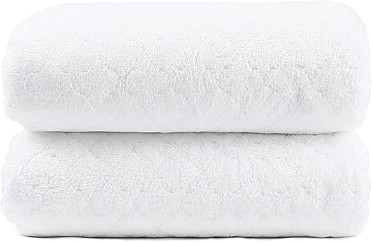 JML Microfiber Bath Towels Set of 2, 30 in x 60 in, Oversized, Ultra Soft, Super Absorbent, Fast Drying, No Fading Large Bathroom Towel Set for Sport, Travel, Fitness, SPA,Yoga (Coral Fleece - White)