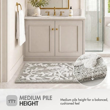Madison Park Serene Tufted Bath Rug Cotton Absorbent, 21 x 34, Grey | Quick Dry, Soft Pile, Machine Washable, Floral Pattern, Plush, OEKO-TEX Certified