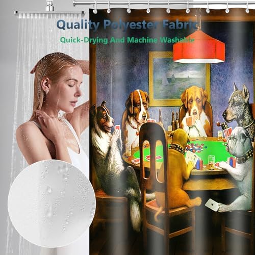 Dogs Playing Poker Oil Painting Art Shower Curtain with Hooks 72 x 72 Inch
