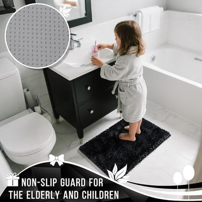 Yimobra Chenille Black Bathroom Rug, Ultra Soft Non Slip Bath Mat, 24 x 17
