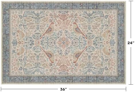 Hazo Haus Washable Red Blue 2x3 Entry Rug Front Door Indoor, Boho Cottagecore Kitchen Floor Rug, Non-Slip & Stain Resistant, Vintage Elegant Farmhouse Floral Décor