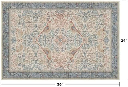 Hazo Haus Washable Red Blue 2x3 Entry Rug Front Door Indoor, Boho Cottagecore Kitchen Floor Rug, Non-Slip & Stain Resistant, Vintage Elegant Farmhouse Floral Décor