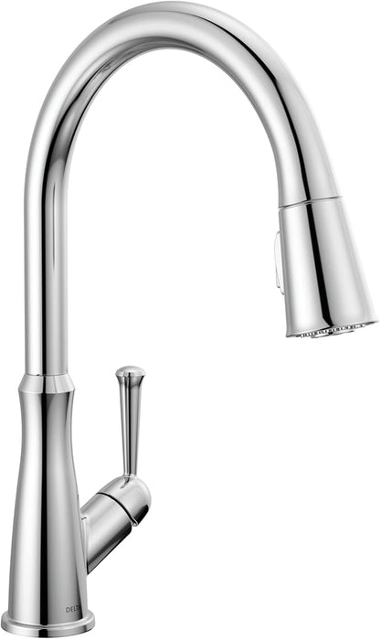 Delta Westville Chrome Kitchen Faucet with Pull Down Sprayer, Contemporary Single Hole Kitchen Sink Faucet, Single Handle, Chrome 9110-DST