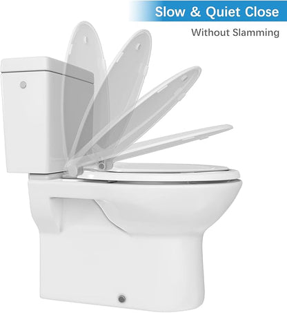 Toilet Seat, Elongated Toilet Seat with Toddler Seat Built in, Potty Training Toilet Seat Elongated Fits Both Adult and Child, with Slow Close and Magnets- Elongated