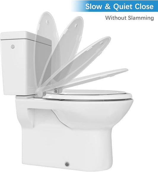 Toilet Seat, Elongated Toilet Seat with Toddler Seat Built in, Potty Training Toilet Seat Elongated Fits Both Adult and Child, with Slow Close and Magnets- Elongated