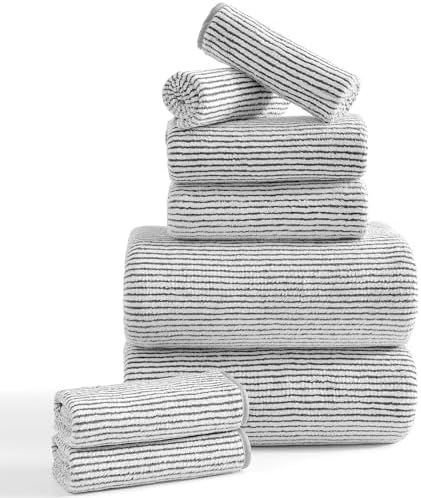 8-Piece Premium Towel Set for Bathroom|2 Oversized Large Bath Sheet,2 Hand Towels,4 Washcloths|Soft Cozy Highly Absorbent Fast Dry Microfiber Shower Towel Set for Hotel Bathroom Essentials,Brown White