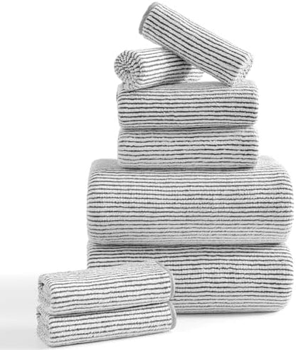 8-Piece Premium Towel Set for Bathroom|2 Oversized Large Bath Sheet,2 Hand Towels,4 Washcloths|Soft Cozy Highly Absorbent Fast Dry Microfiber Shower Towel Set for Hotel Bathroom Essentials,Brown White