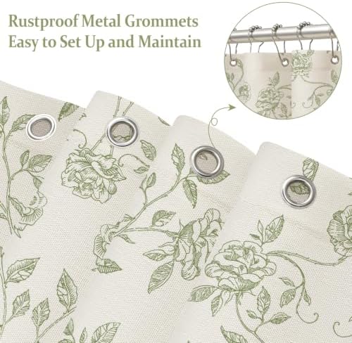 MitoVilla Sage Green Floral Shower Curtain, Farmhouse Poly-Cotton, 72x72