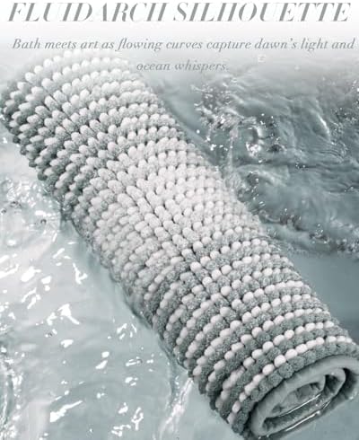 BSICPRO Large Chenille Bathroom Rugs, 24x43 Striped Bath Mats, Light Gray