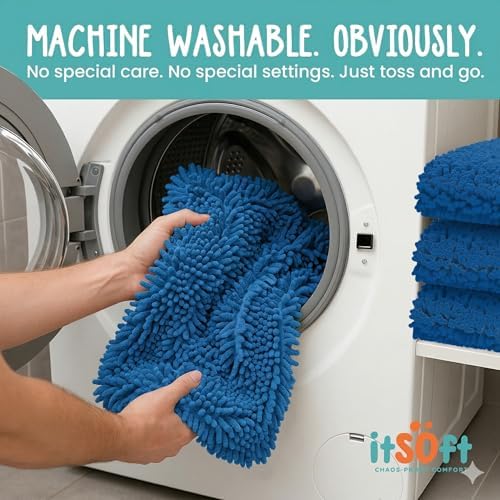 Standard Chenille Bath Mats 34"x21", Plush Absorbent Quick Dry, Machine Washable, Non Slip Carpet for Bathroom, Thick Bathroom Rugs, Shower Restroom Rug Mat, Alfombras De Bano, Bathrugs