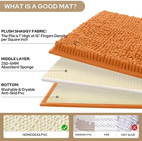 HOMEIDEAS Orange Chenille Bathroom Rugs Set of 3, Non Slip Bath Mat