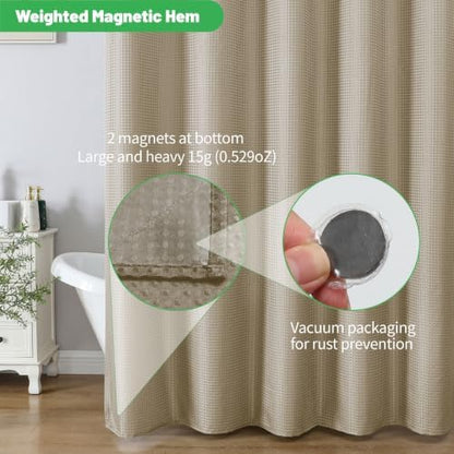 eachope No Hook Waffle Shower Curtain, No Liner Needed, 71x74 Inch, Khaki