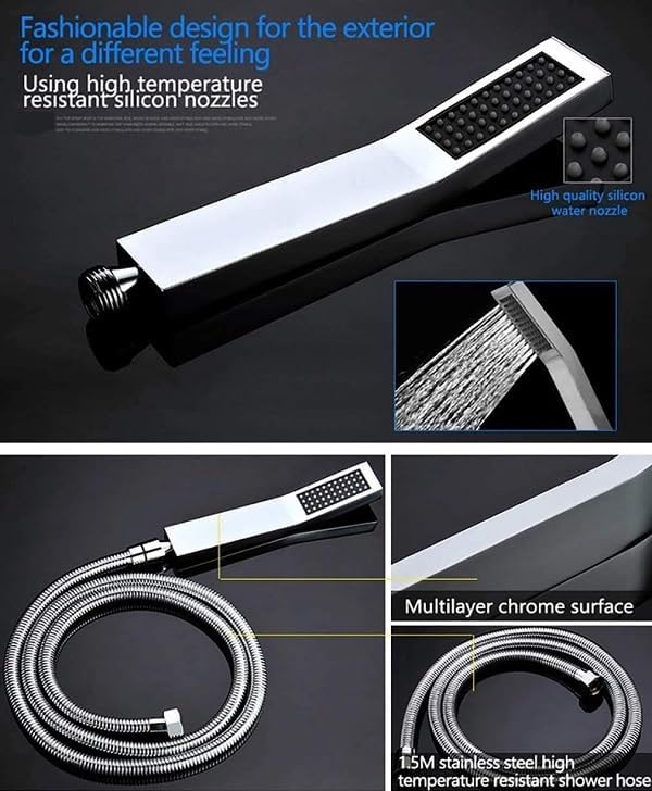 CASCADA 23"x31" LED Shower System with Handheld Shower | Luxurious 6 Functions (Rainfall, Waterfall, Curtain, Misty, Body Jets & Handheld) | 7 Knob Valve (Non Music, Matt Black)