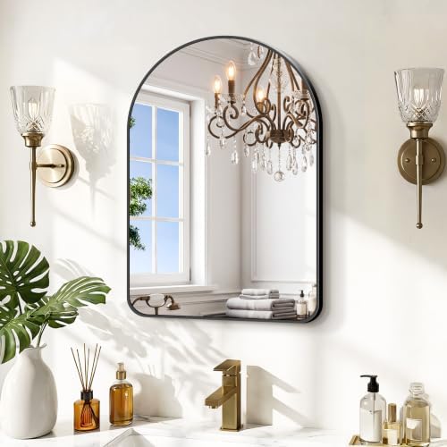 GLASHOM Arched Bathroom Vanity Mirror, 18"x24" Black Frame Wall Mirror