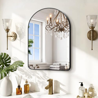 GLASHOM Arched Bathroom Vanity Mirror, 18"x24" Black Frame Wall Mirror